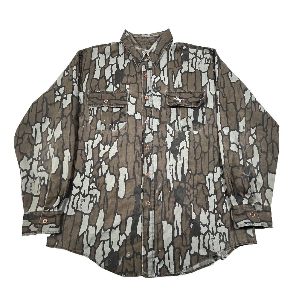 Vintage 90s Duck Bay Trebark Camo Hunting Shirt Button Up XL